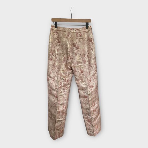 FIGUE Sioban Bronze Gold Metallic Brocade Straight Leg Trouser Dress Pants 8 - Picture 7 of 13